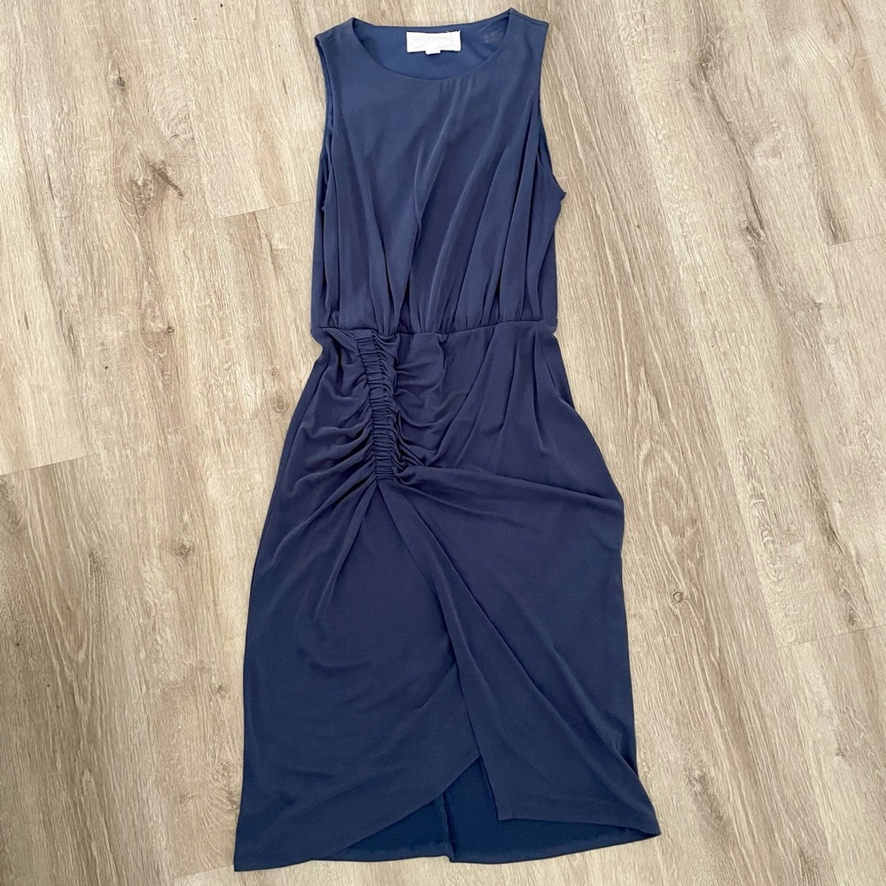 White Fox navy ruched midi dress size S